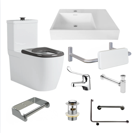 NDIS/Commercial Disabled Bathroom Kit - AS1428.1 & SDA Compliant with Wall Hung Basin
