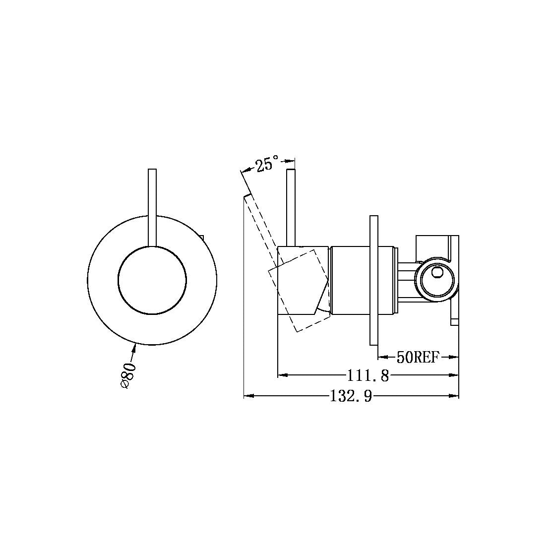 Mecca Shower Mixer Handle Up 80mm Plate
