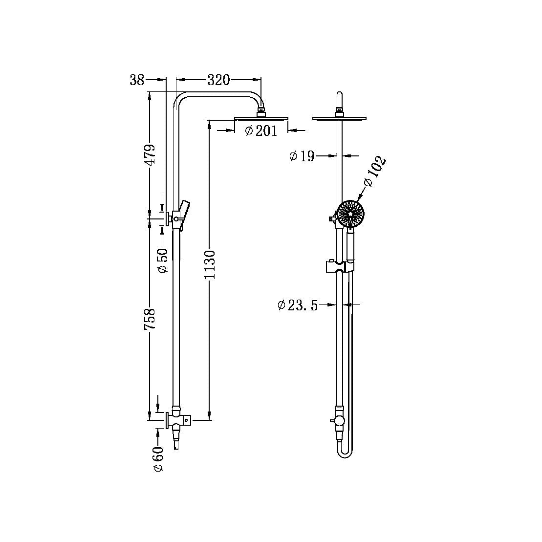 Dolce Round Shower Set Bottom Inlet