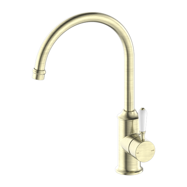 York Kitchen Mixer Gooseneck With White Porcelain Lever