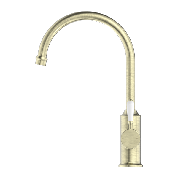 York Kitchen Mixer Gooseneck With White Porcelain Lever
