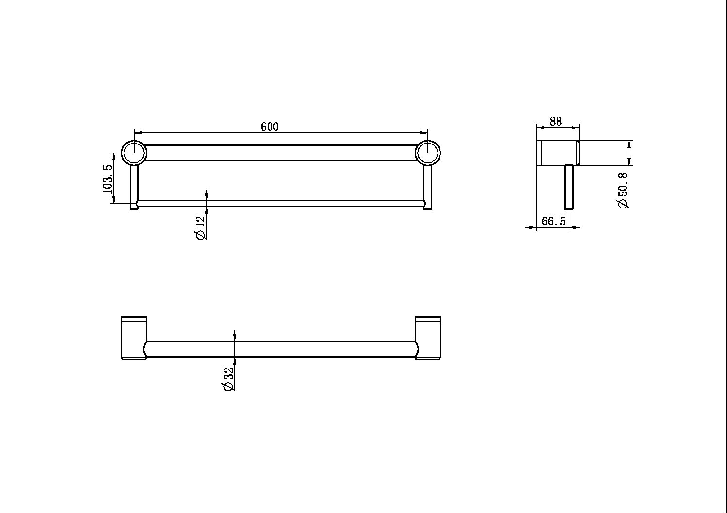 Mecca Care 32mm Grab Rail And Towel Rail 600mm