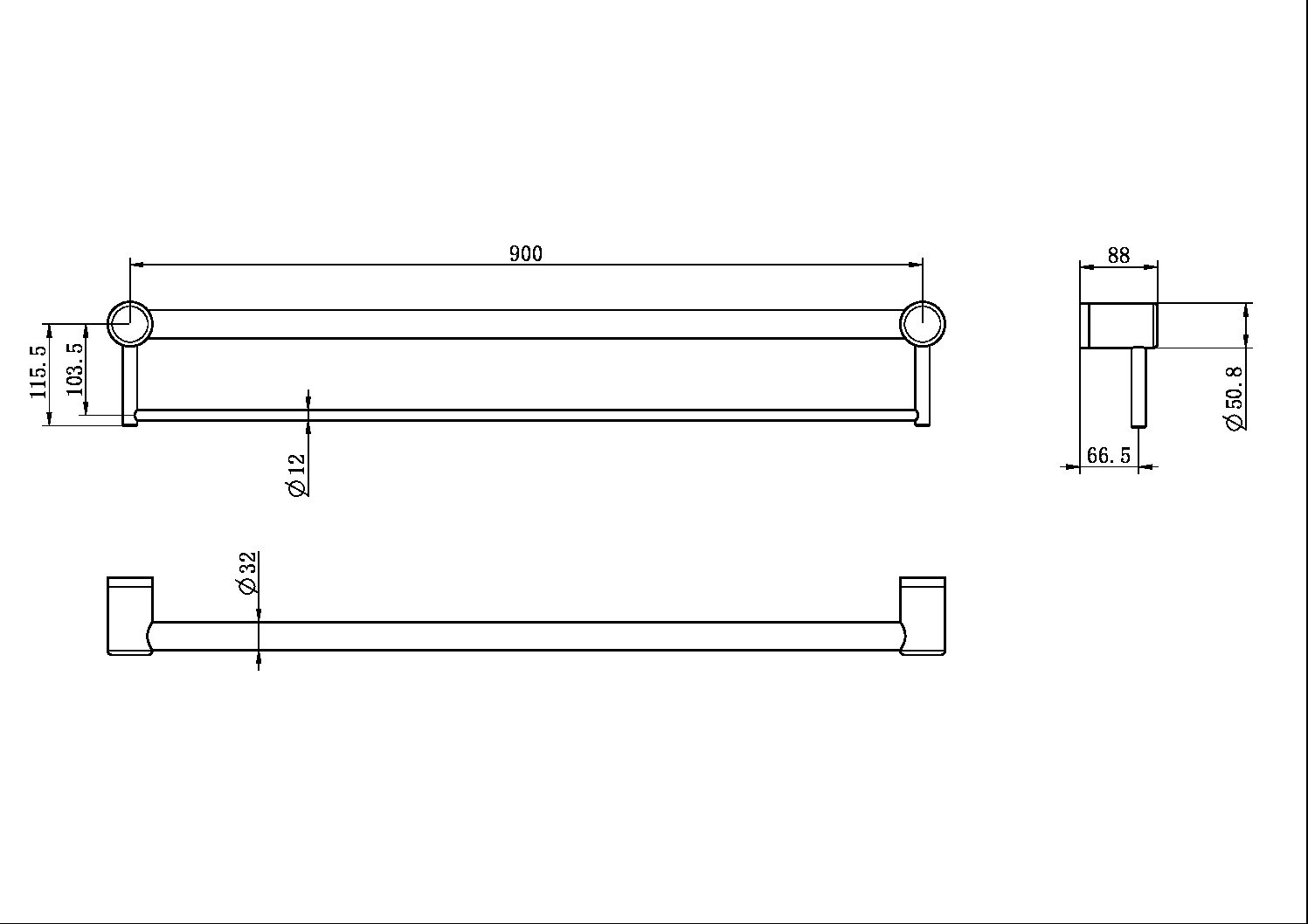 Mecca Care 32mm Grab Rail And Towel Rail 900mm
