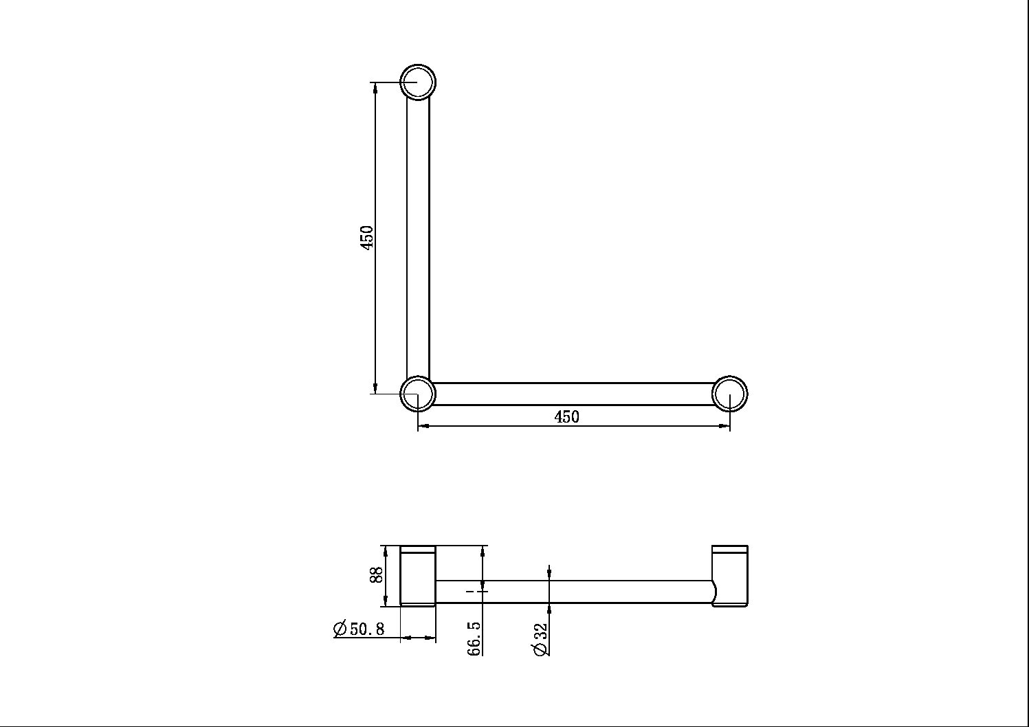 Mecca Care 32mm Ambulant Toilet Grad Rail 90 Degree 450x450mm