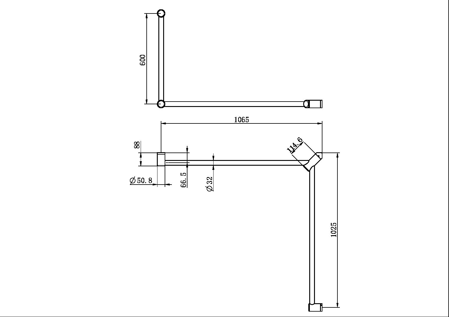 Mecca Care 32mm DDA Toilet Grab Rail Set 90 Degree Continuous 600x1065x1025mm