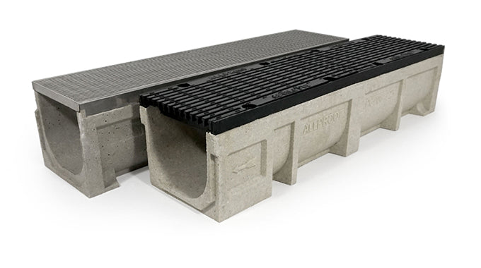 Polymer Concrete Channel Drain - 200mm Clear Opening, 225mm Deep, Cast Iron or Stainless Grates | PC200 Series