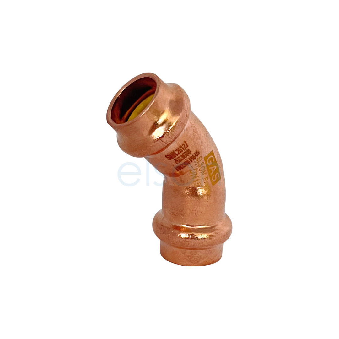 Copper elbow pipe fitting on a white background
