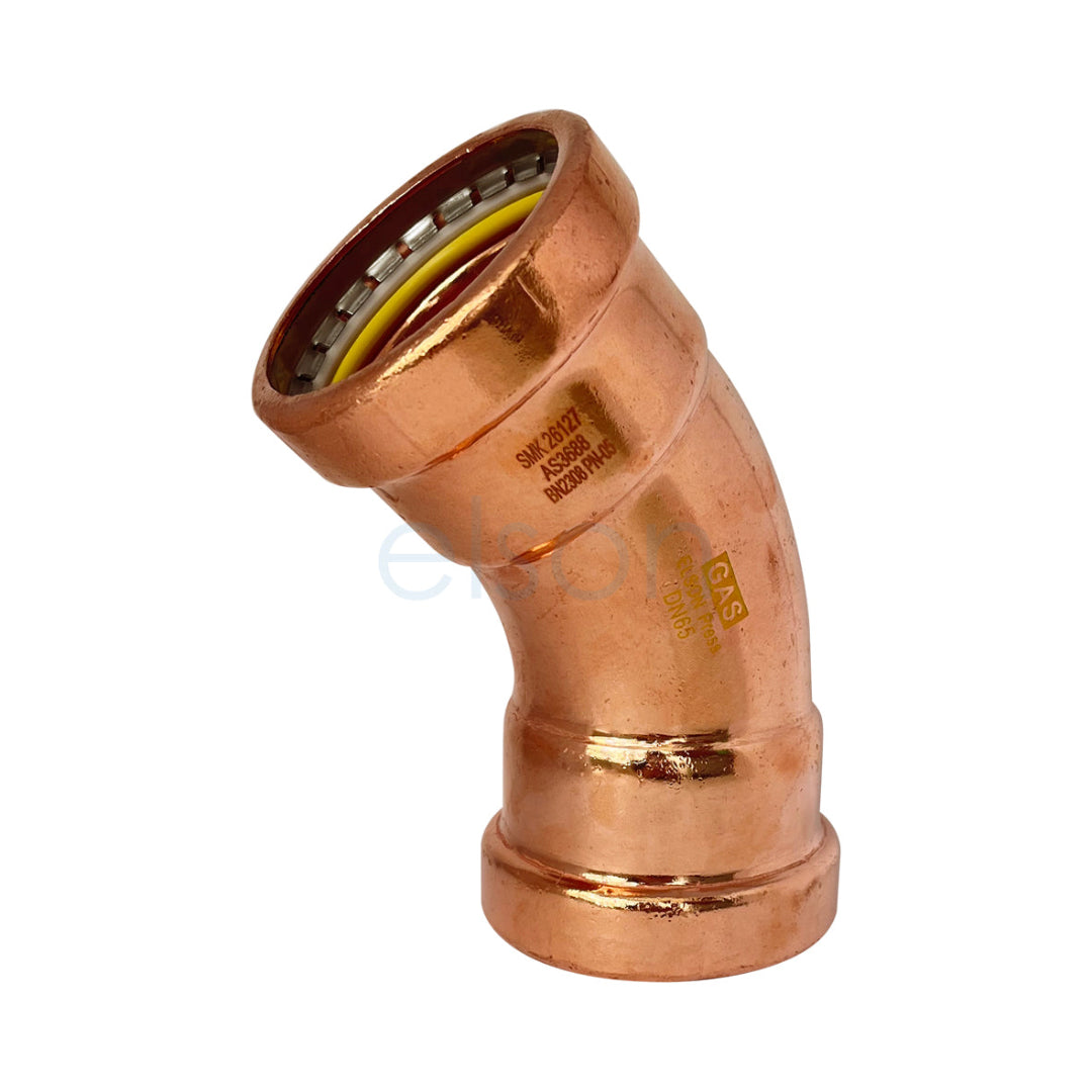 Copper elbow pipe fitting on a white background
