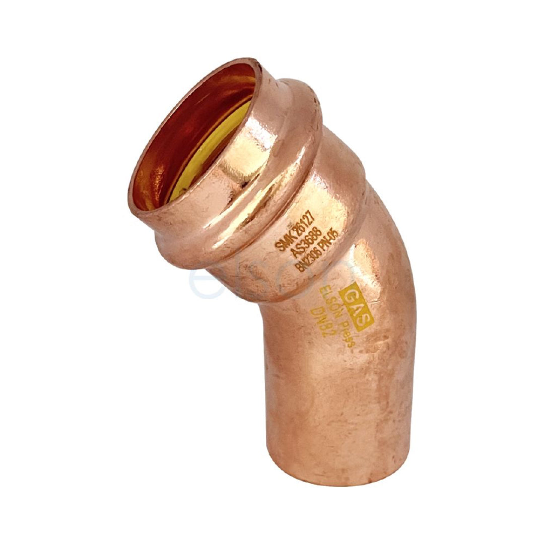 Copper elbow pipe fitting on a white background