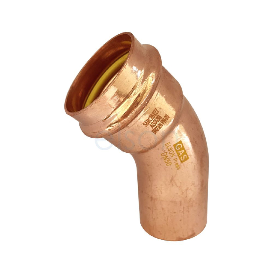 Copper elbow pipe fitting on a white background