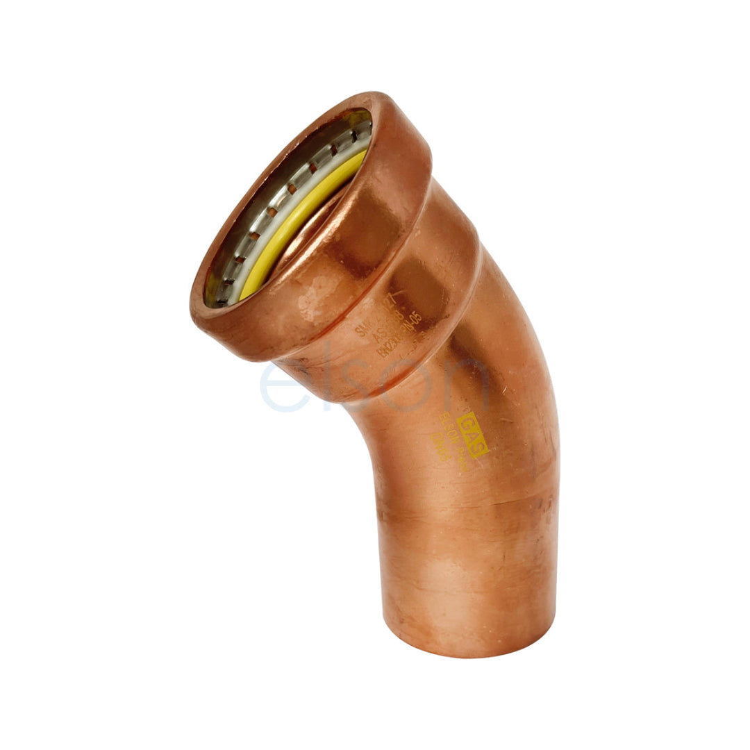 Copper elbow pipe fitting on a white background