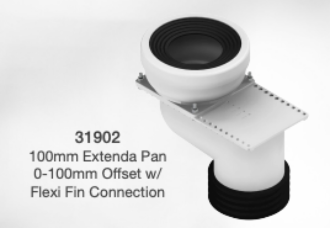 White and black plumbing component with text on a white background