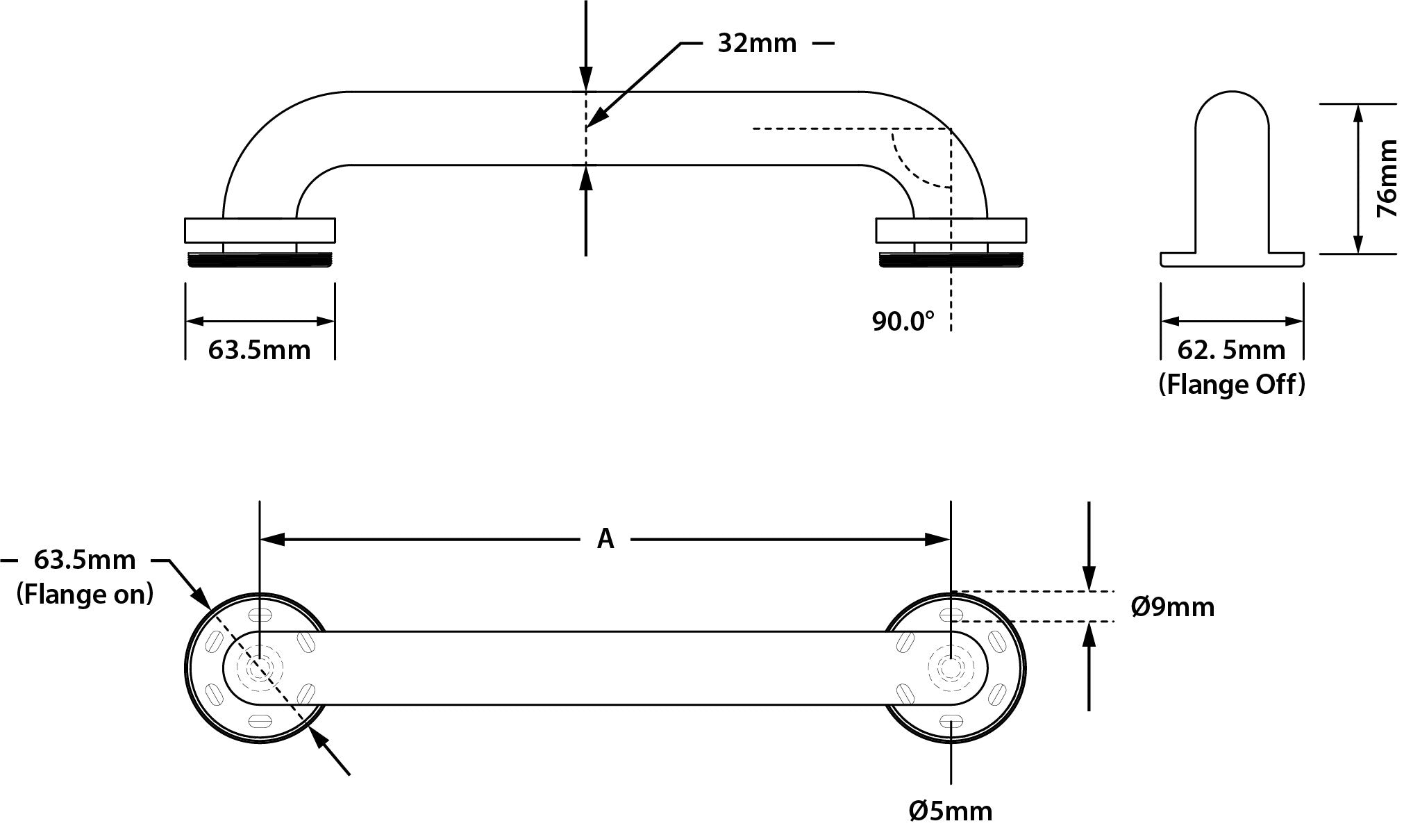 1200mm Straight Grab Rail in Polished Stainless Steel