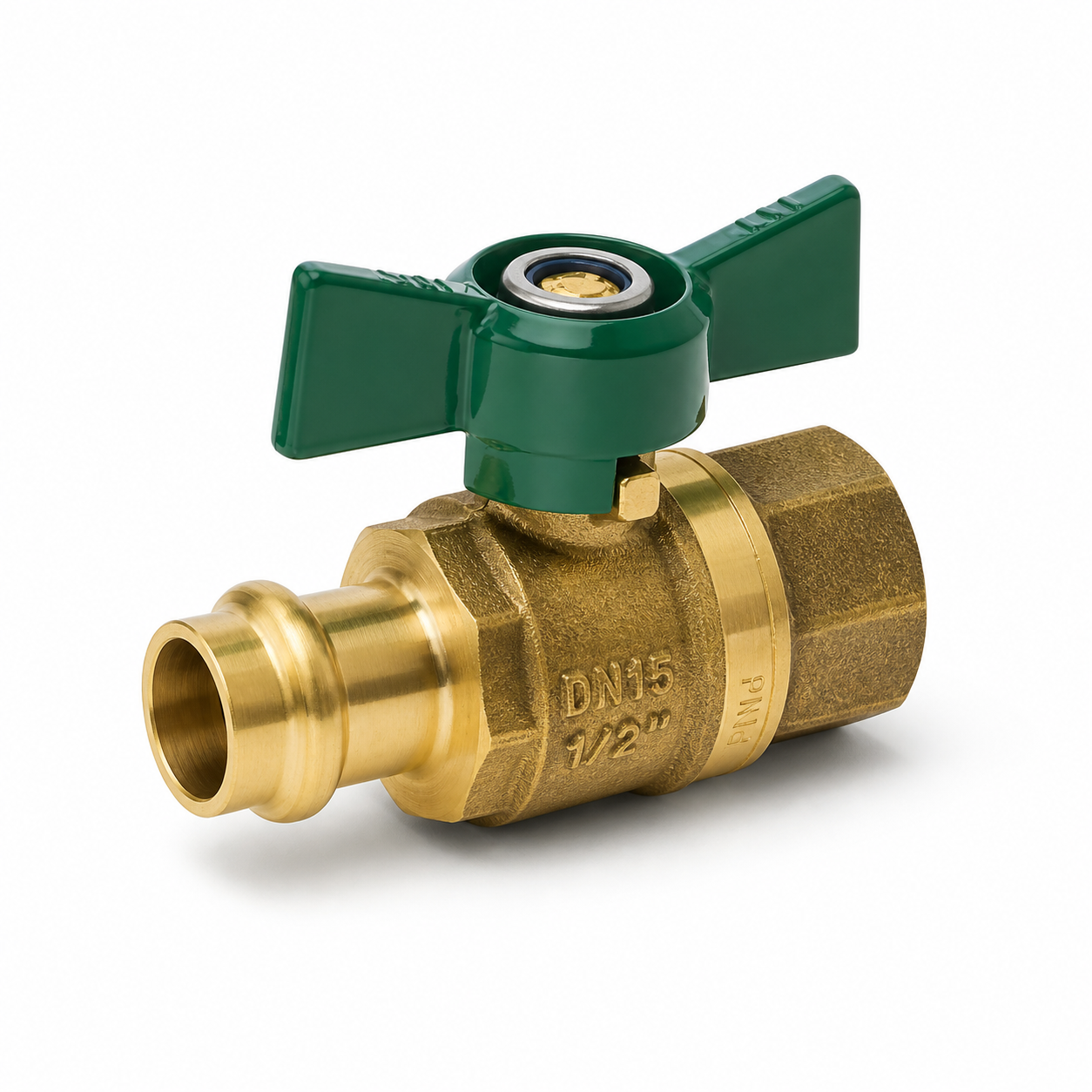 Watermarked Press Fit Ball Valve — Lead Free, Butterfly Handle, CU x FI, Full Bore, Max 2500kPa | DN15, DN20, DN25