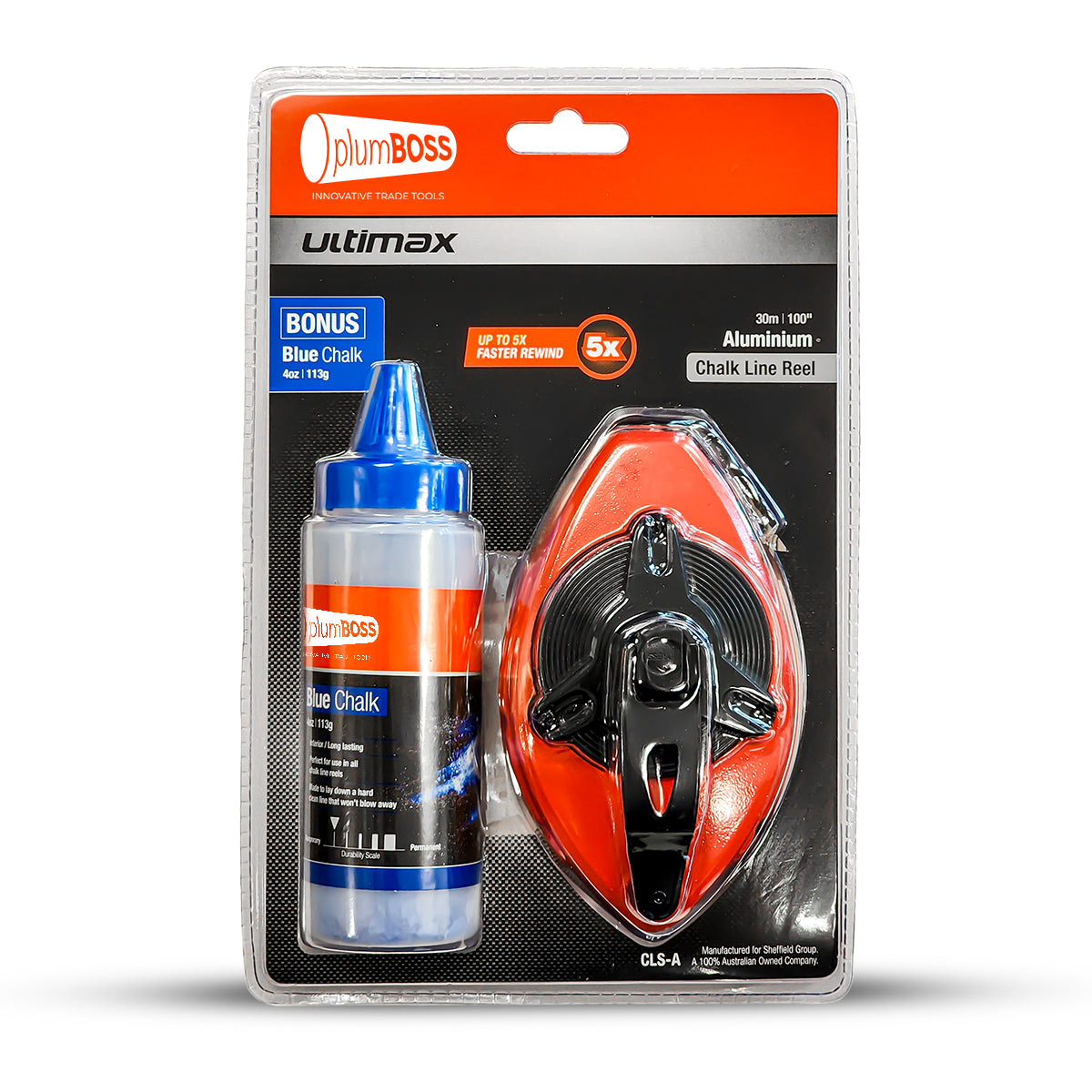 Chalk Line Reel and Chalk Set - 100ft with 4oz Blue Chalk