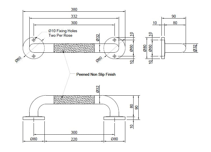 300mm Straight Peened Grab Rail