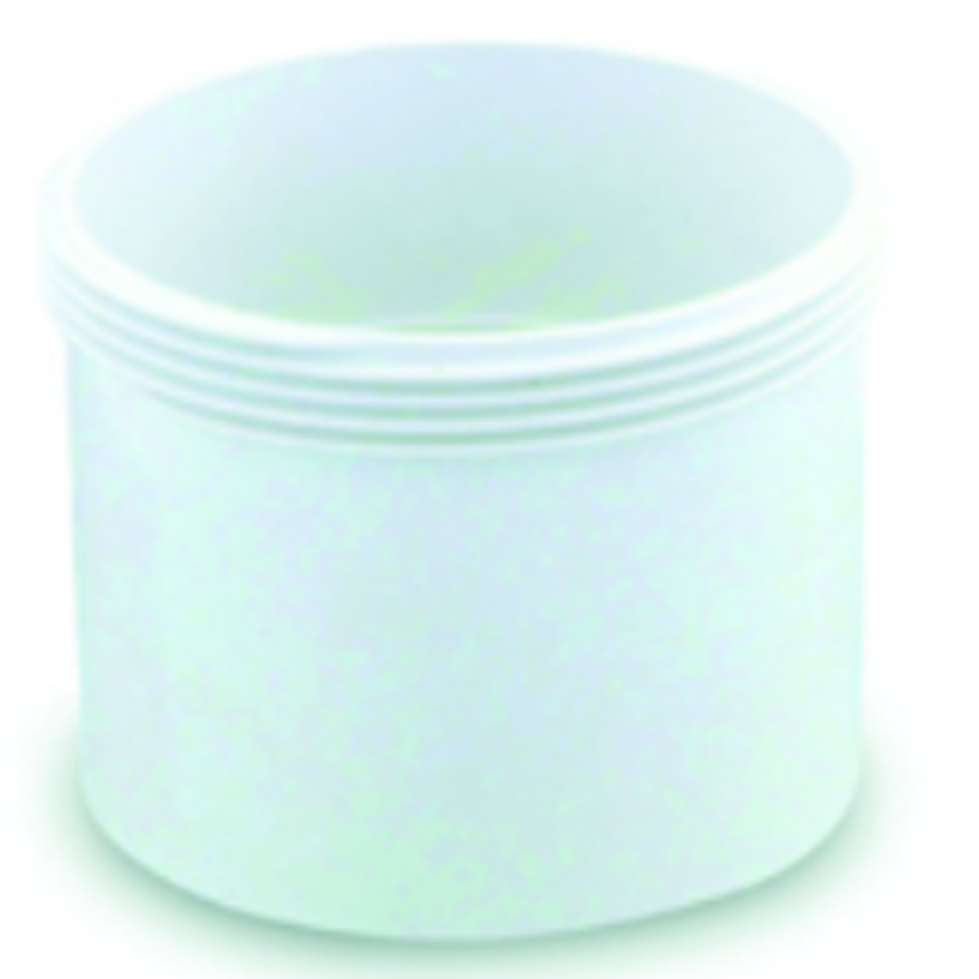 A white, threaded plumbing coupling, 90mm in size, designed for connecting pipes.