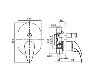 Wall Mixer Diverter - Chrome