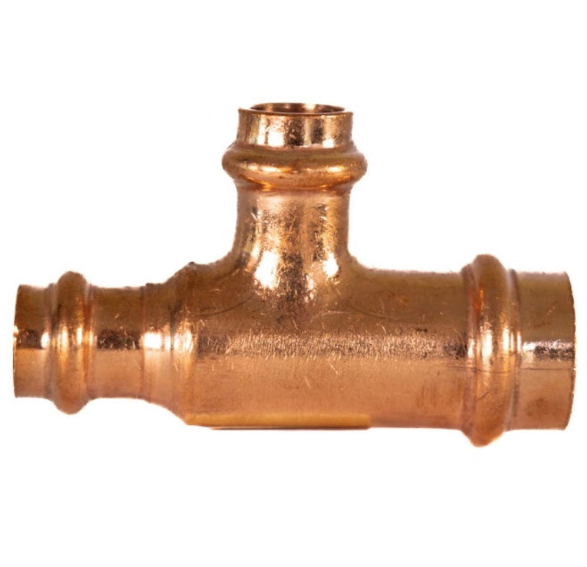 Water Copper Press Tee Reducing 20mm x 15mm Branch and 15mm Outlet