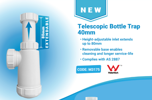 Telescopic Bottle Trap 40mm with Clean-Out | M3175