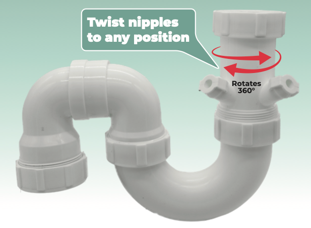 Twister Combination Trap with 360° Rotating Nipples — 40mm / 50mm PVC, WaterMark | DOVMC40 / DOVMC50