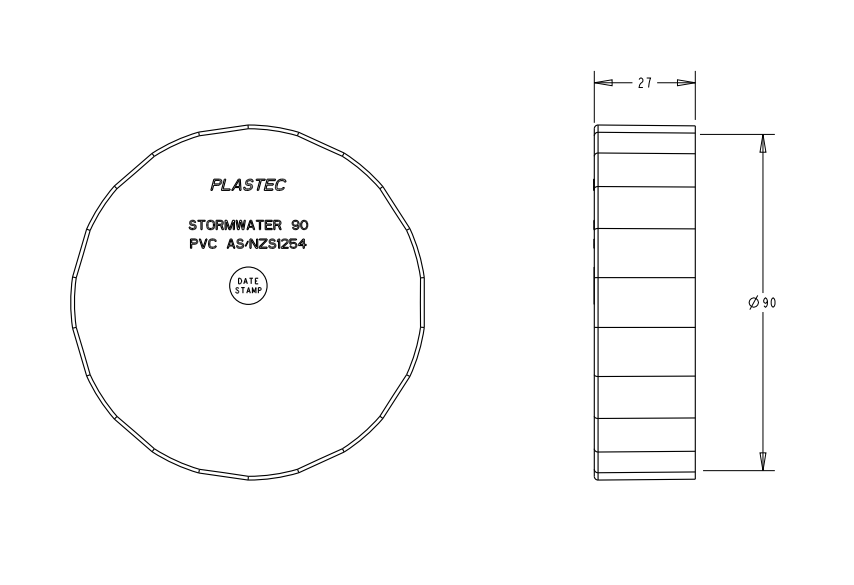 S/Water End Cap Light Duty 90mm
