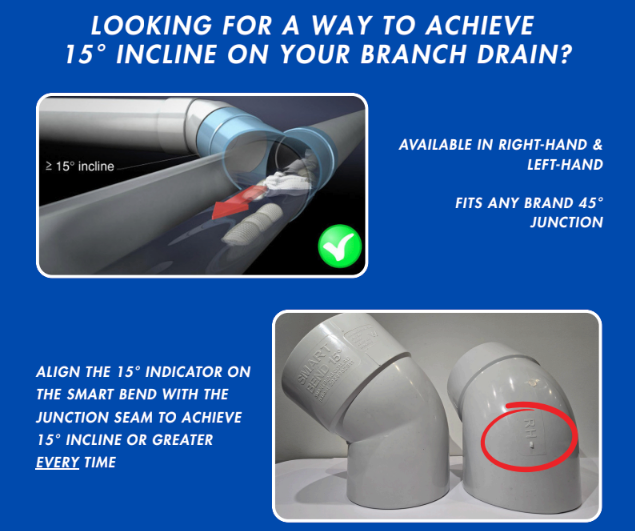 DWV Smart Bend 100mm x 45° MF x 15° Right Hand or Left Hand