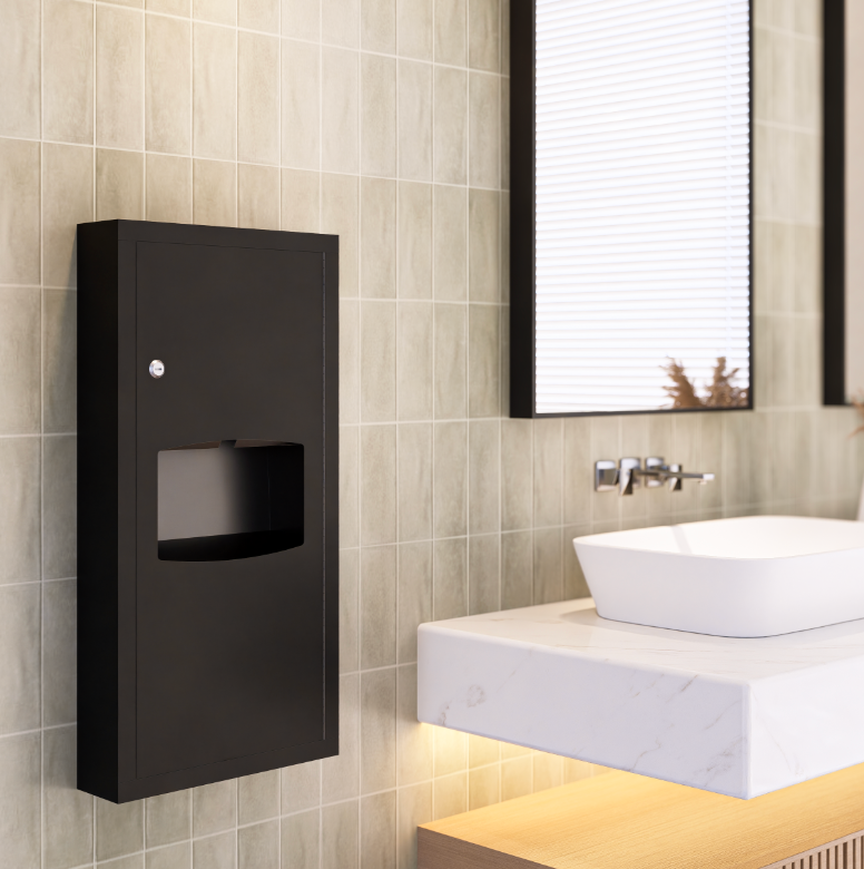 Paper Towel Dispenser & Waste Receptacle Surface Mounted in Designer Black