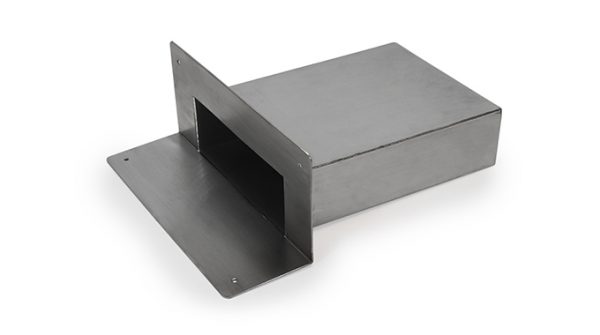 Metallic box with a cutout on a white background