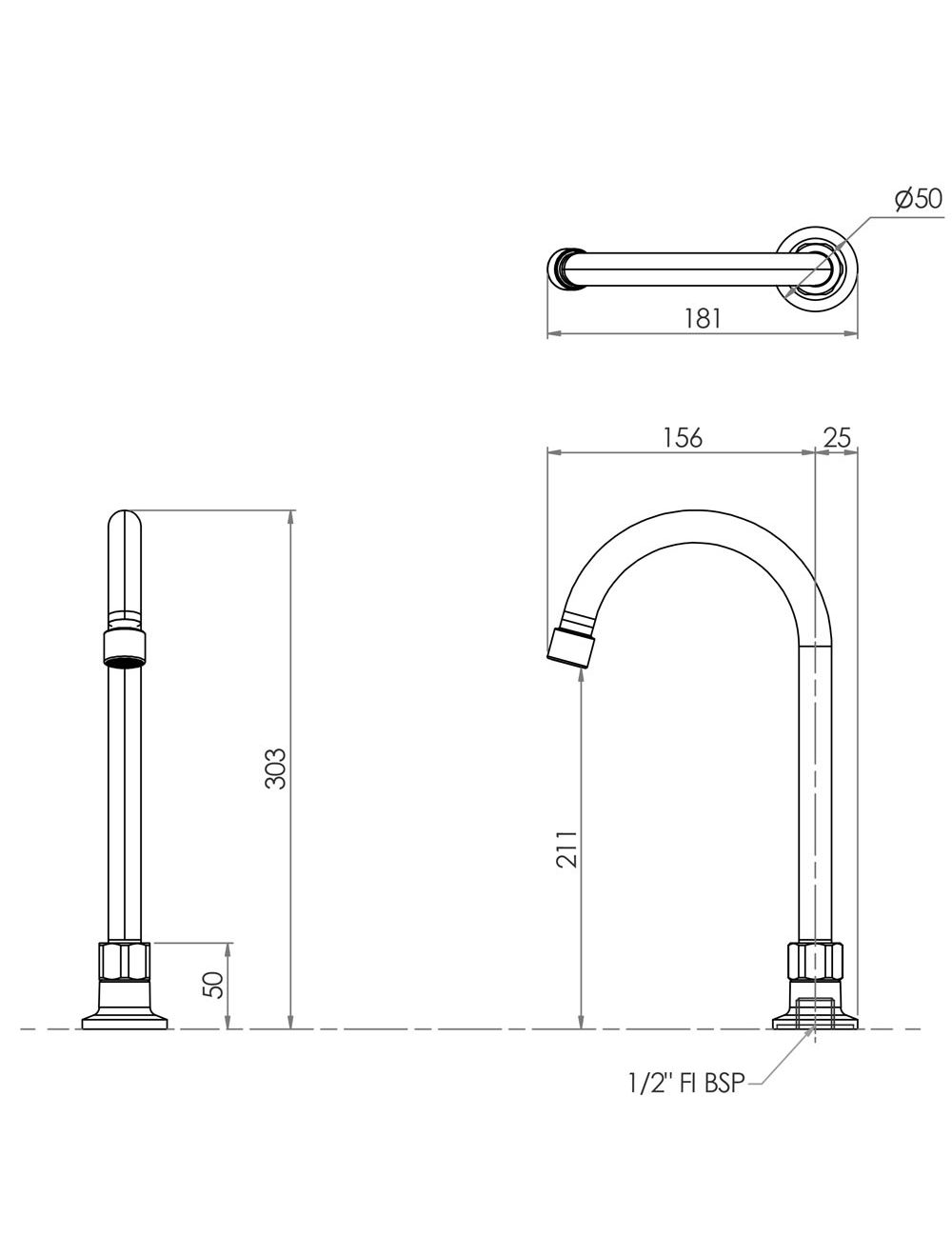 Stainless Steel Single Hob Mount (No Stops) with Gooseneck Spout