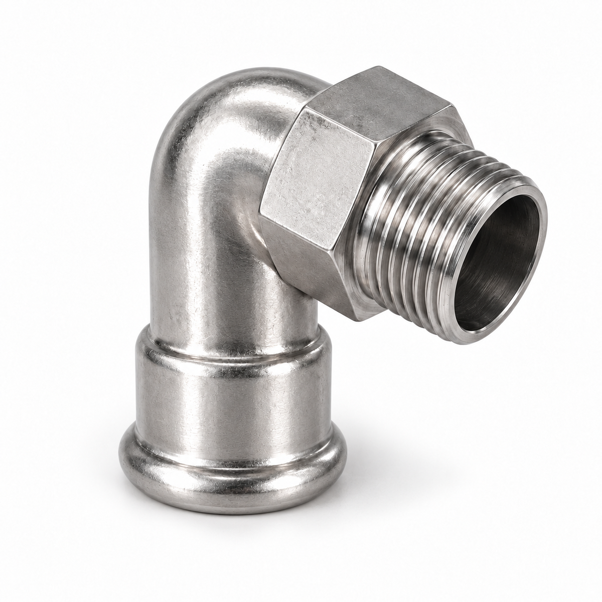 316 Stainless Press 90 Degree Bend, Male BSP Thread - 15mm x 1/2" BSP to 54mm x 2" BSP