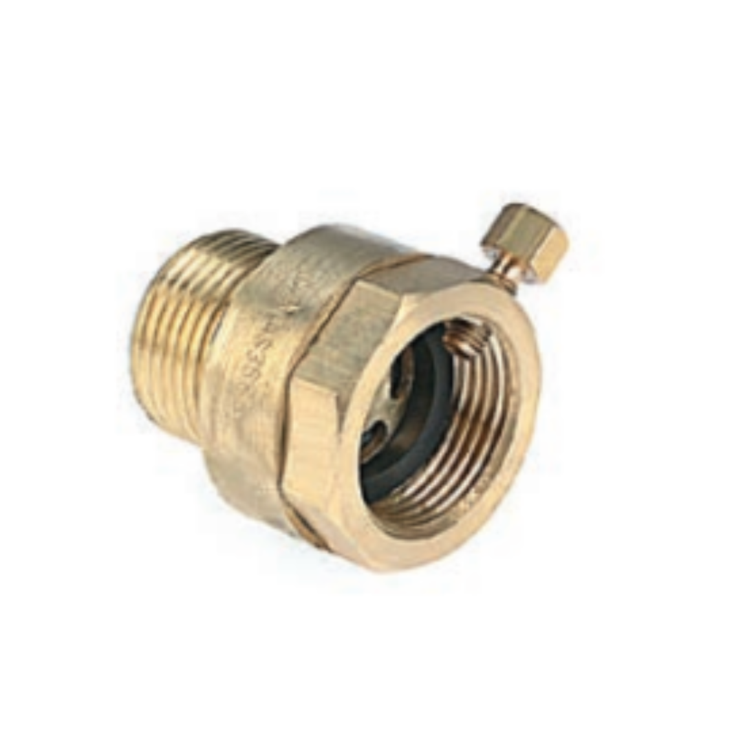 A brass vacuum breaker with a threaded connection