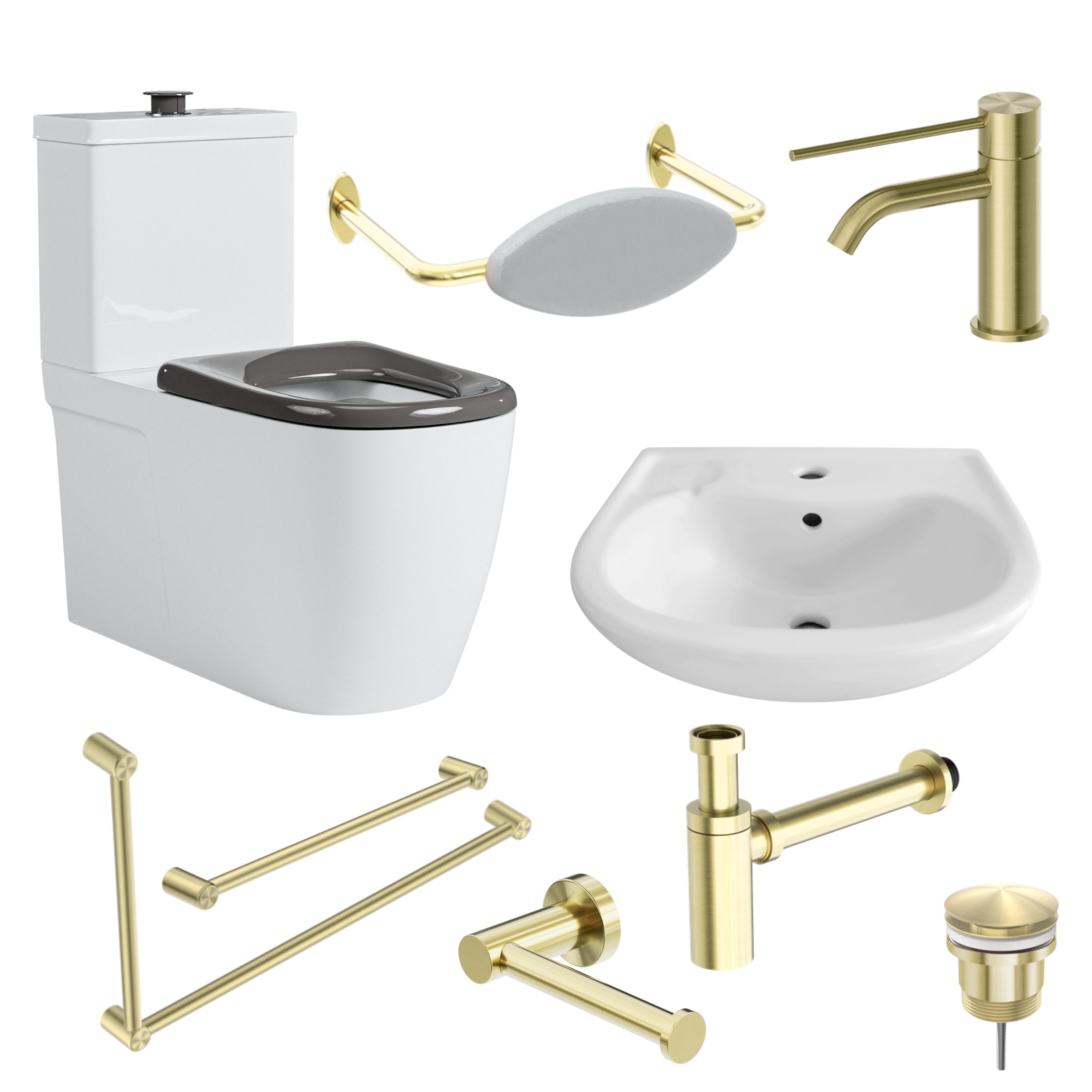 Brushed Gold Disabled Bathroom Kit - AS1428.1 Commercial Compliant