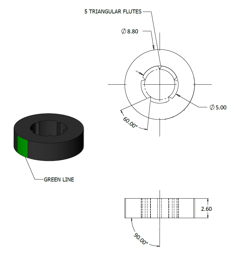 10 Gauge 5 Flute Cut Washer Black | W10CF5B-A
