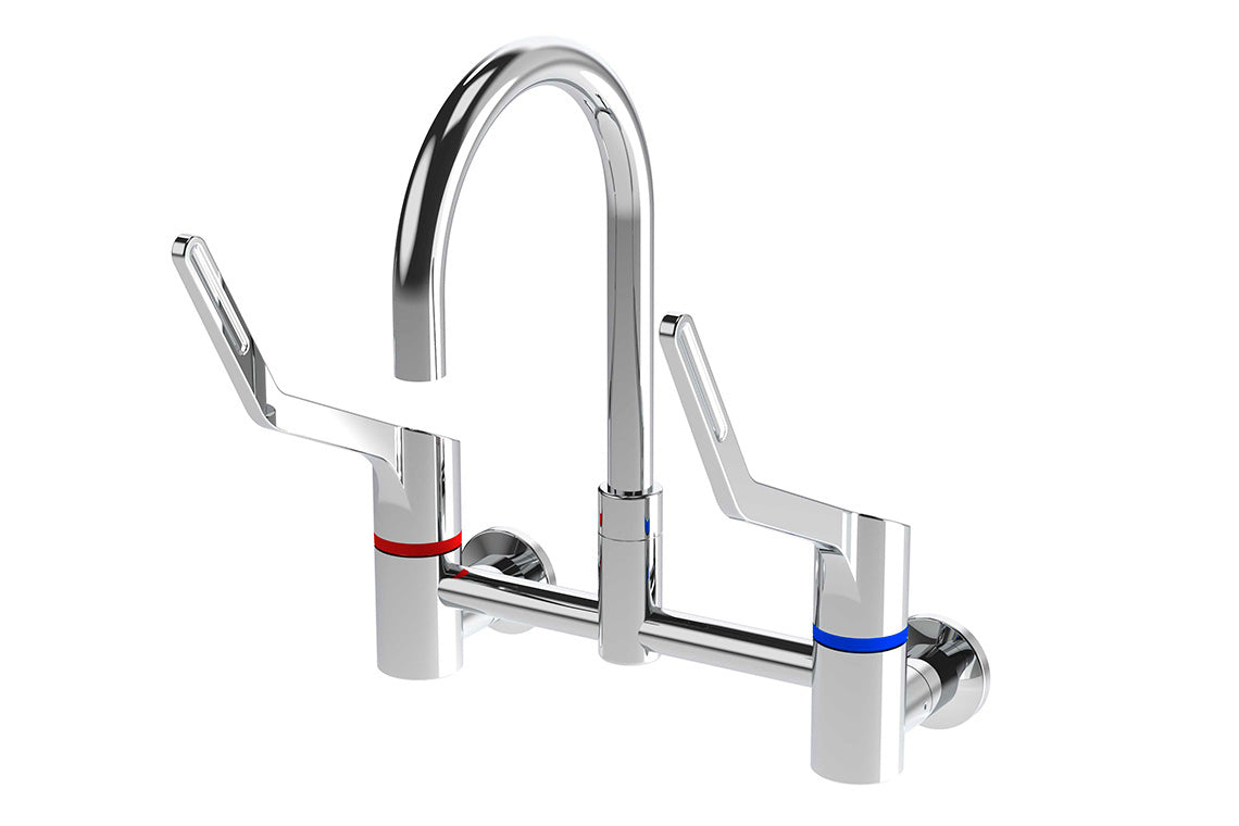 Wellbeing Leva 150mm Type 51 Wall Mounted Mixing Set with Curved Sink Spout & Isolation Valves