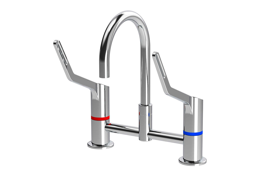 Wellbeing Leva 150mm Type 50 Hob Mounted Mixing Set with Curved Sink Spout – Jumper Valve