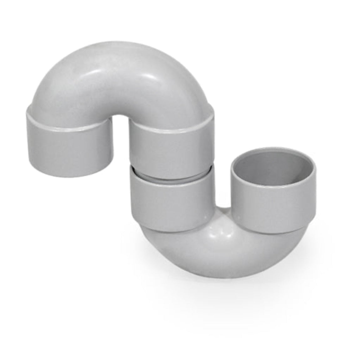 A white, S-shaped plumbing waste trap designed for in-wall installation.