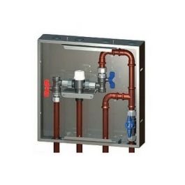AVG thermostatic mixing valve with bypass in plumbed-in stainless box