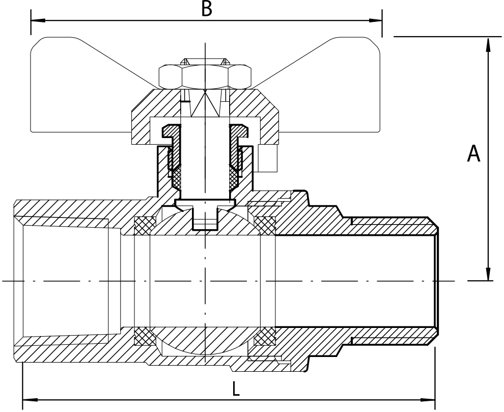 Ball Valve Gas Brass Fxf Rc 1/2 Butterfly