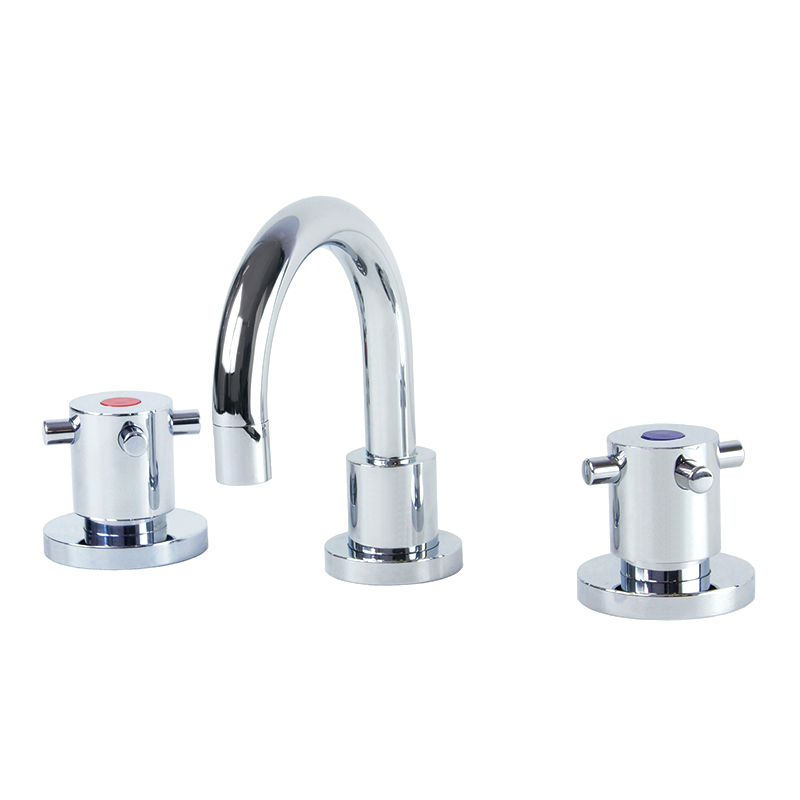 Lead Free DZR Brass Hob Mounted Capstan Basin Set w/ Curved Fixed Spout