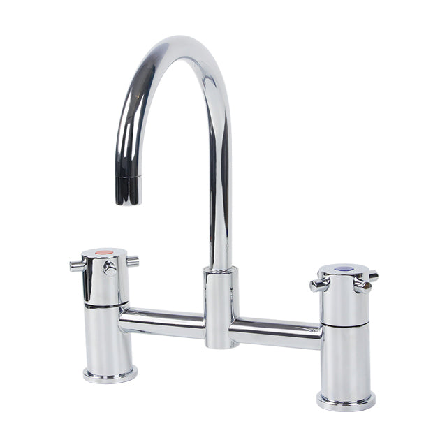 Gentec Lead Free DZR Brass Hob Mounted Capstan Exposed Mixing Set w/ Gooseneck Swivel Spout