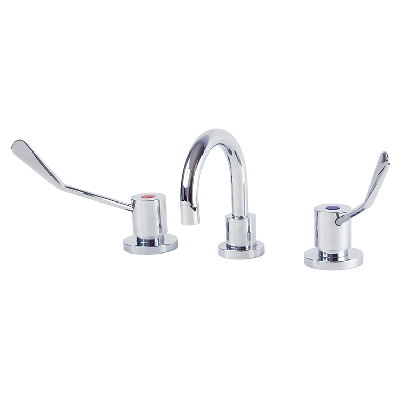 Lead Free DZR Brass Hob Mounted 150mm Lever Basin Set w/ Curved Fixed Spout