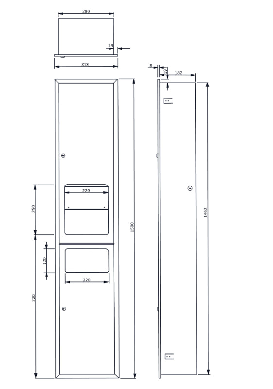 Accessible Paper Towel Dispenser, Hand Dryer & Waste Receptacle - Recessed in Satin Stainless Steel