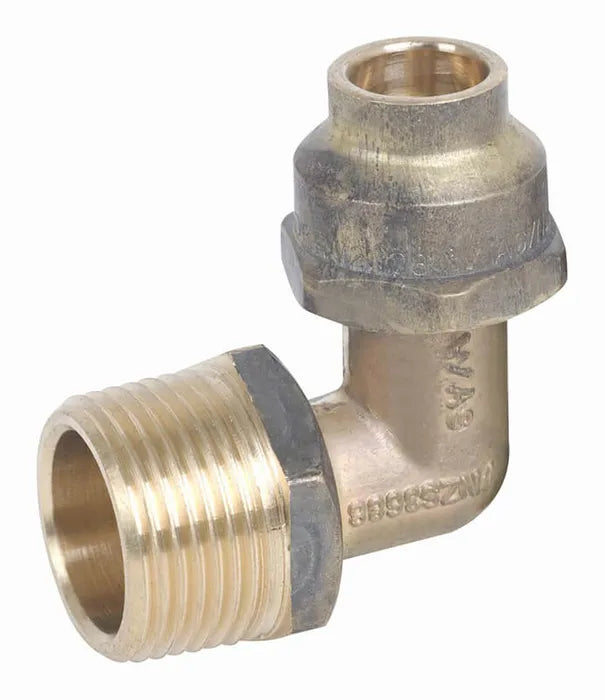Flared Compression Reducing Male Elbow - Brass, FL x MI, 15 x 20mm & 20 x 15mm, Lead Free