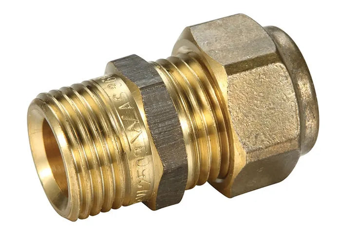 Copper Olive Compression Male Union - Brass, C x MI, 15mm & 20mm, Lead Free