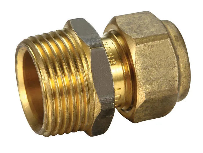 Copper Olive Compression Reducing Male Union - Brass, C x MI, 15 x 20mm & 20 x 15mm, Lead Free