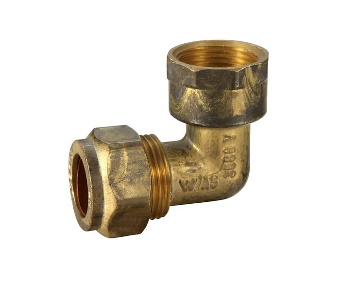 Copper Olive Compression Female Elbow - Brass, C x FI, 15mm & 20mm, Lead Free