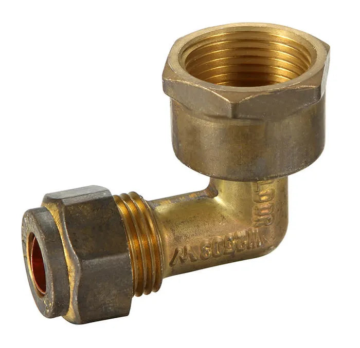 Copper Olive Compression Reducing Female Elbow - Brass, 15mm C x 20mm FI, Lead Free