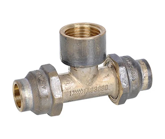Flared Compression Female Tee - Brass, FL x FL x FI, 15mm & 20mm, Lead Free