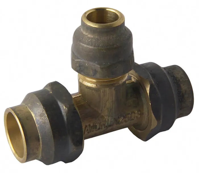 Flared Compression Reducing Tee #27 - Brass, 20mm x 15mm x 15mm FL, Lead Free